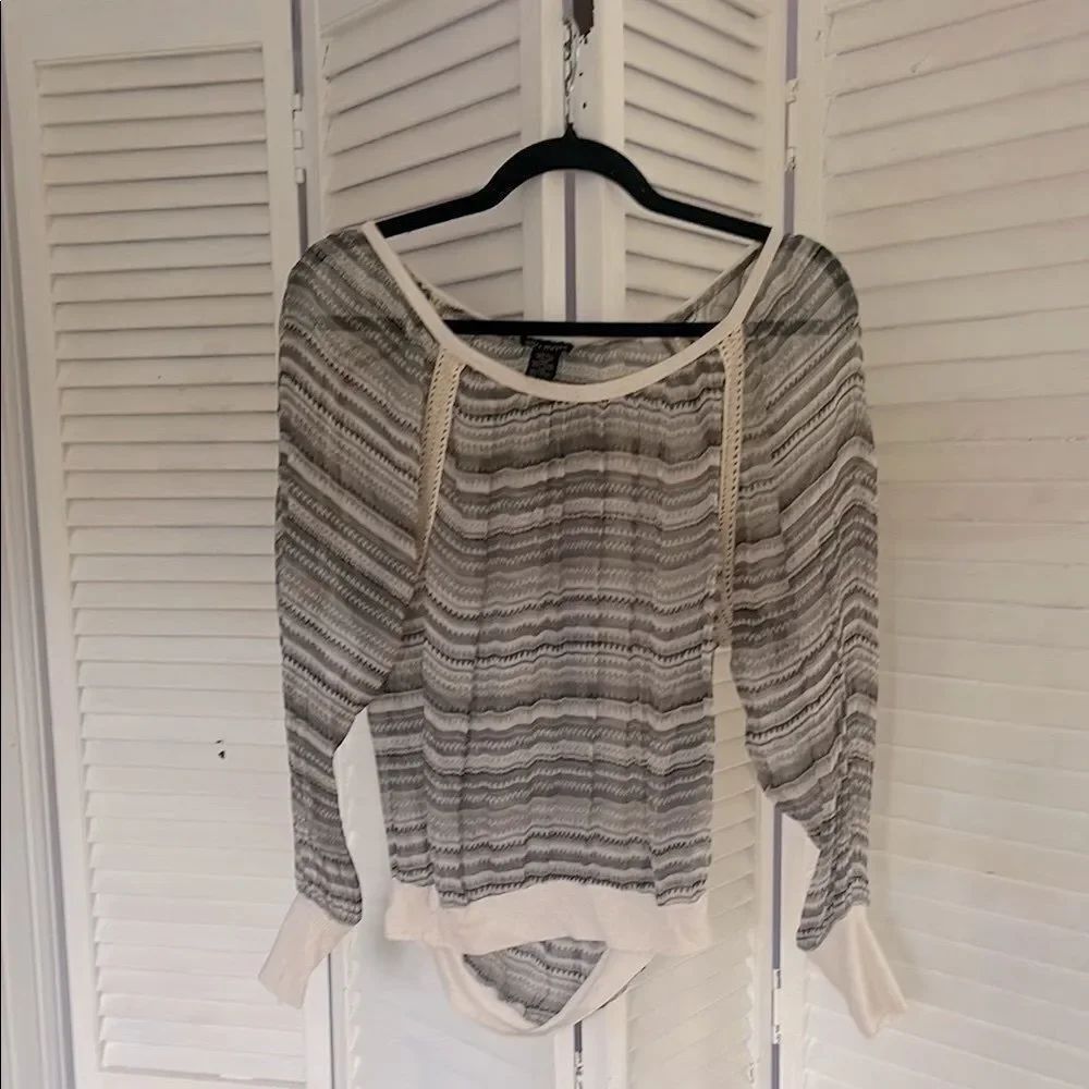 Striped Gray and Cream Silk Top